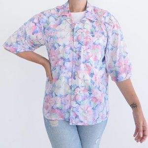 Vintage Rouie Multi Colour Floral Button Down  Short Sleeve Blouse